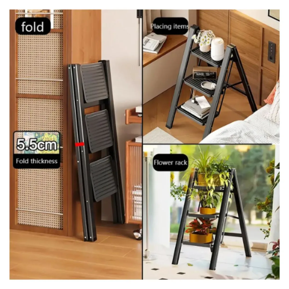 GENERICO - Escalera Metálica Plegable Portátil Multifuncional de 3 escalones