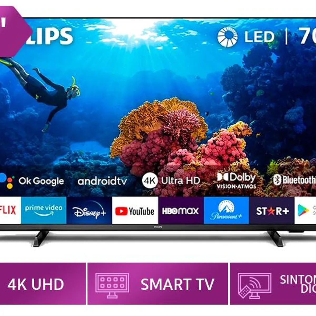 PHILIPS - TELEVISOR SMART TV PHILIPS 4K ULTRA HD 70 70PUD7406 ANDROID TV