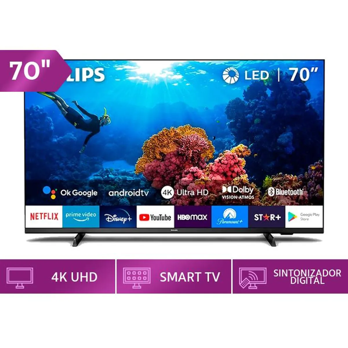 PHILIPS - TELEVISOR SMART TV PHILIPS 4K ULTRA HD 70 70PUD7406 ANDROID TV