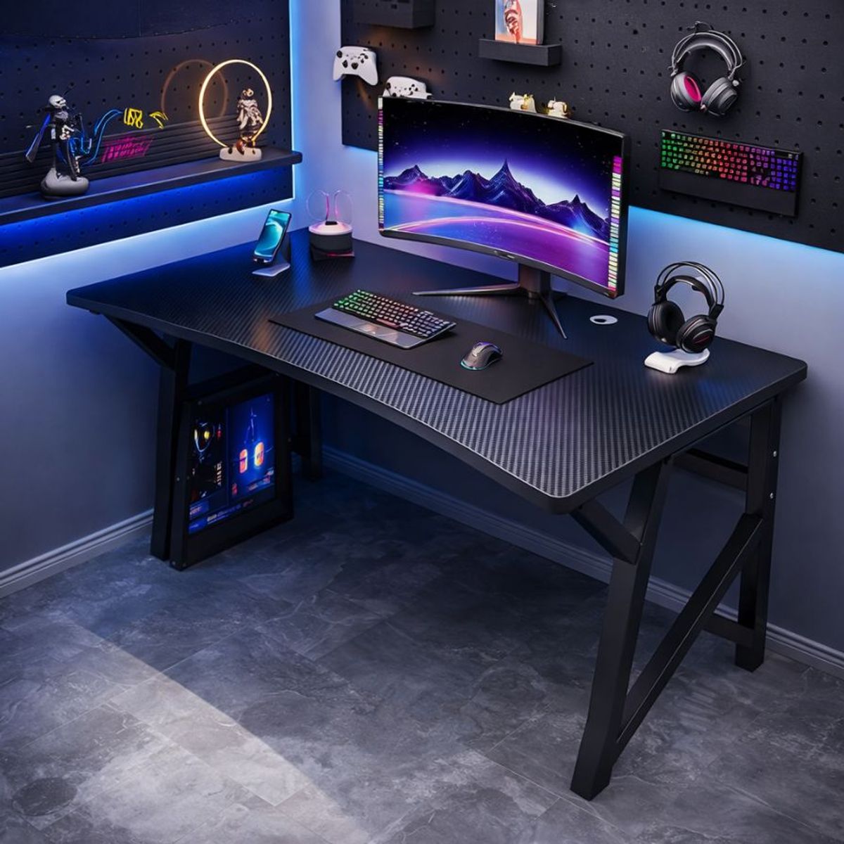 GENERICO - Escritorio Gamer Negro Fibra de Carbono