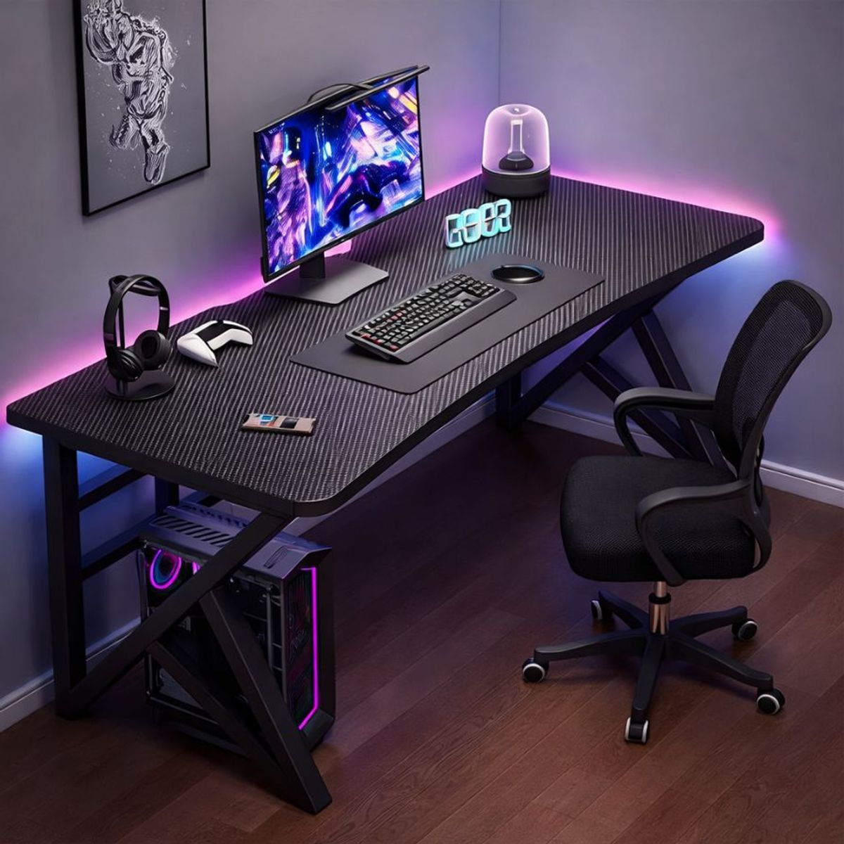 GENERICO - Escritorio Gamer Negro Fibra de Carbono