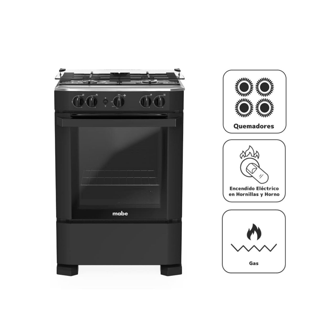 MABE - Cocina de Pie a Gas 4 Hornillas CMP6040FN0 Mabe Negro