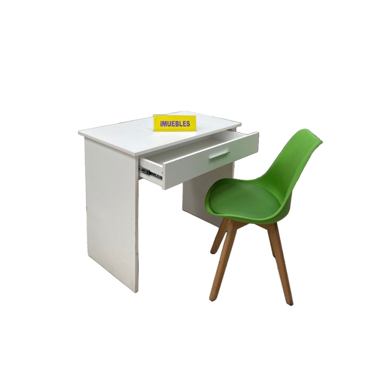 TEMEL - Set Escritorio KAD Blanco con Silla Vintage Verde - Diseño Moderno