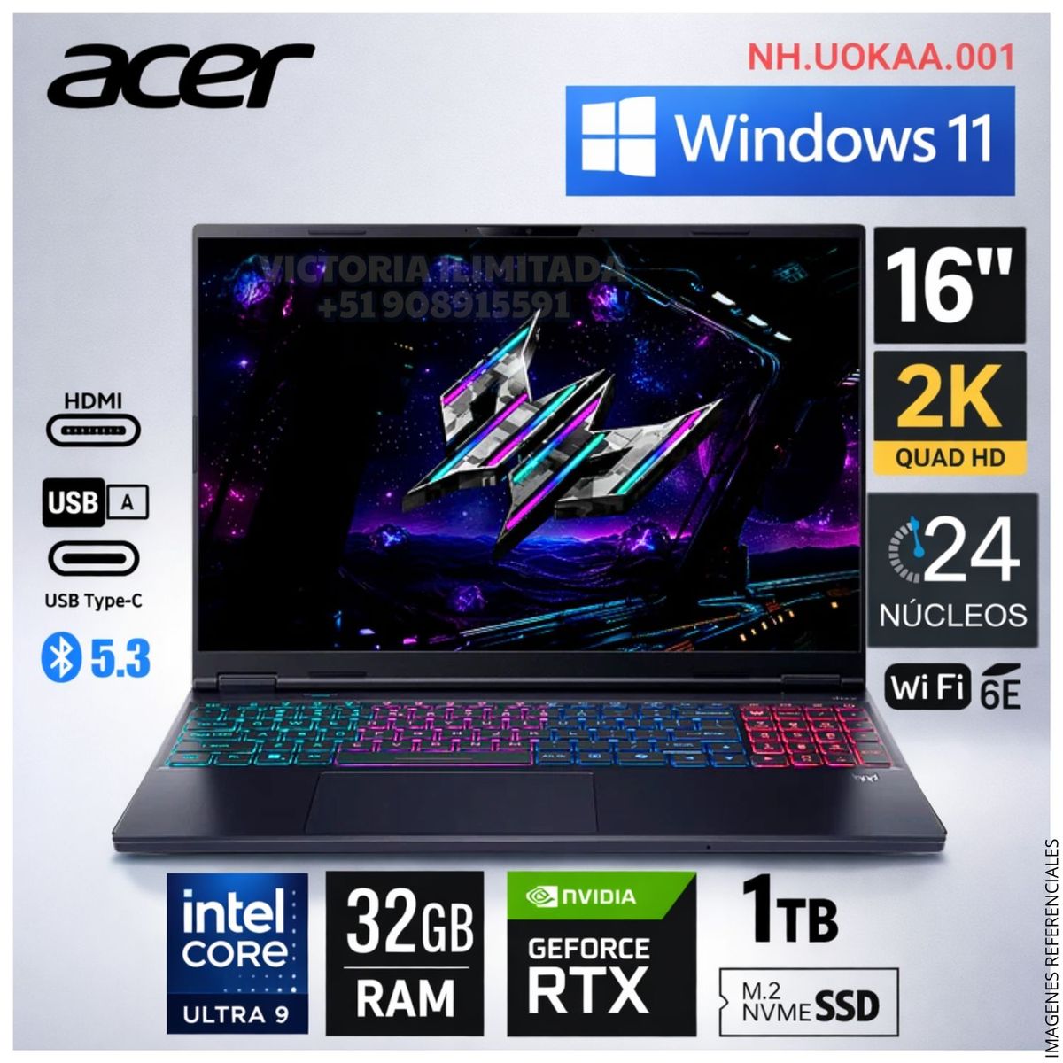 ACER - Laptop Acer Predator Helios Neo 16S AI 32GB 1TB SSD 16” WQXGA 240HZ RTX 5070 12GB W11 16S-71-98RF