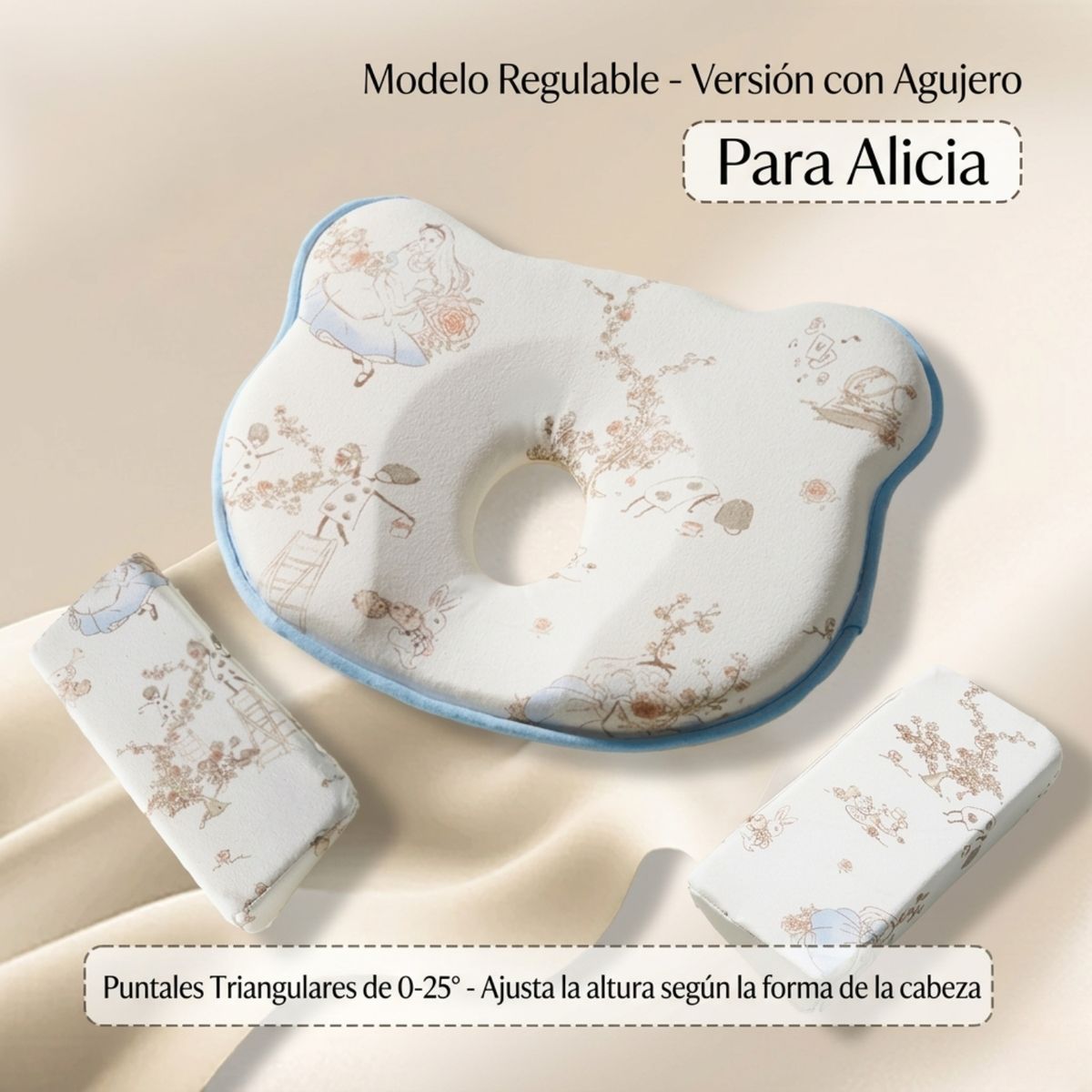 DAUER - Kit de Almohadas 3 en 1 para Bebé Sistema Antivuelco y Moldeado + 2 Cuñas Antivuelco Niña