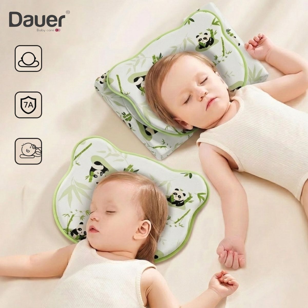 DAUER - Kit de Almohadas 3 en 1 para Bebé Sistema Antivuelco y Moldeado + 2 Cuñas Antivuelco Niño