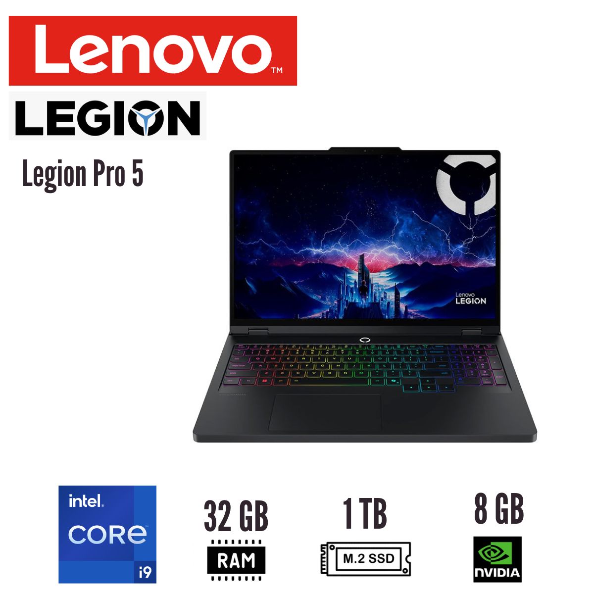 LENOVO - Notebook Gaming Lenovo Legion Pro 5 16" WQXGA IPS Core i9-14900HX 32GB DDR5 RTX 5060 8GB 1TB SSD