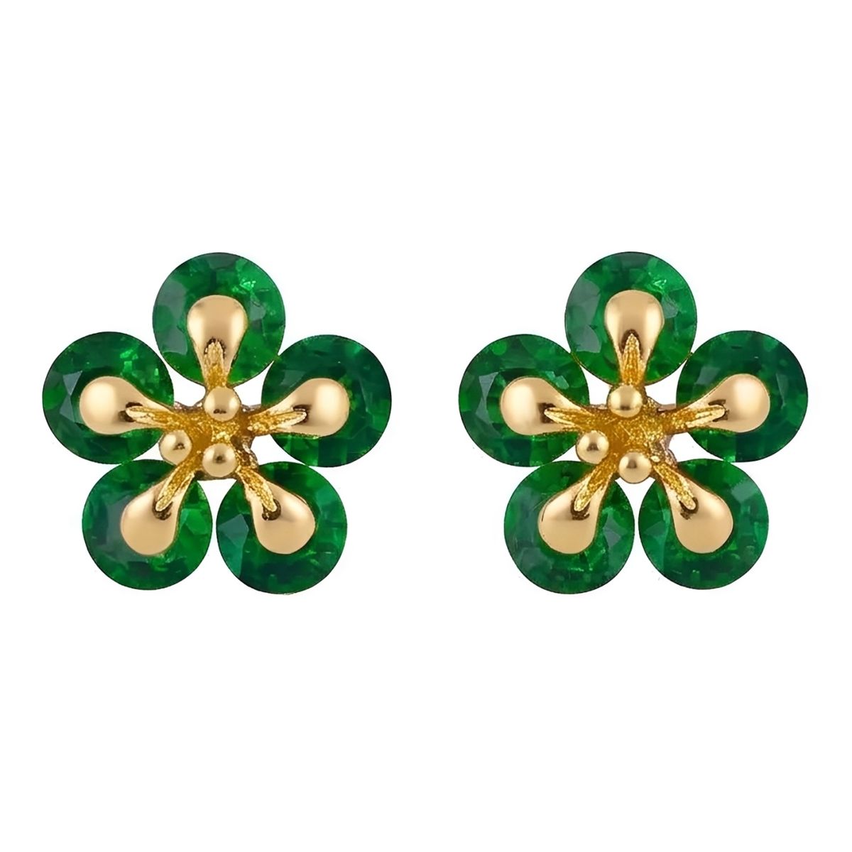 GENERICO - Aretes Pegados Niña Flor Verde Regalo Joya Acero Dorado