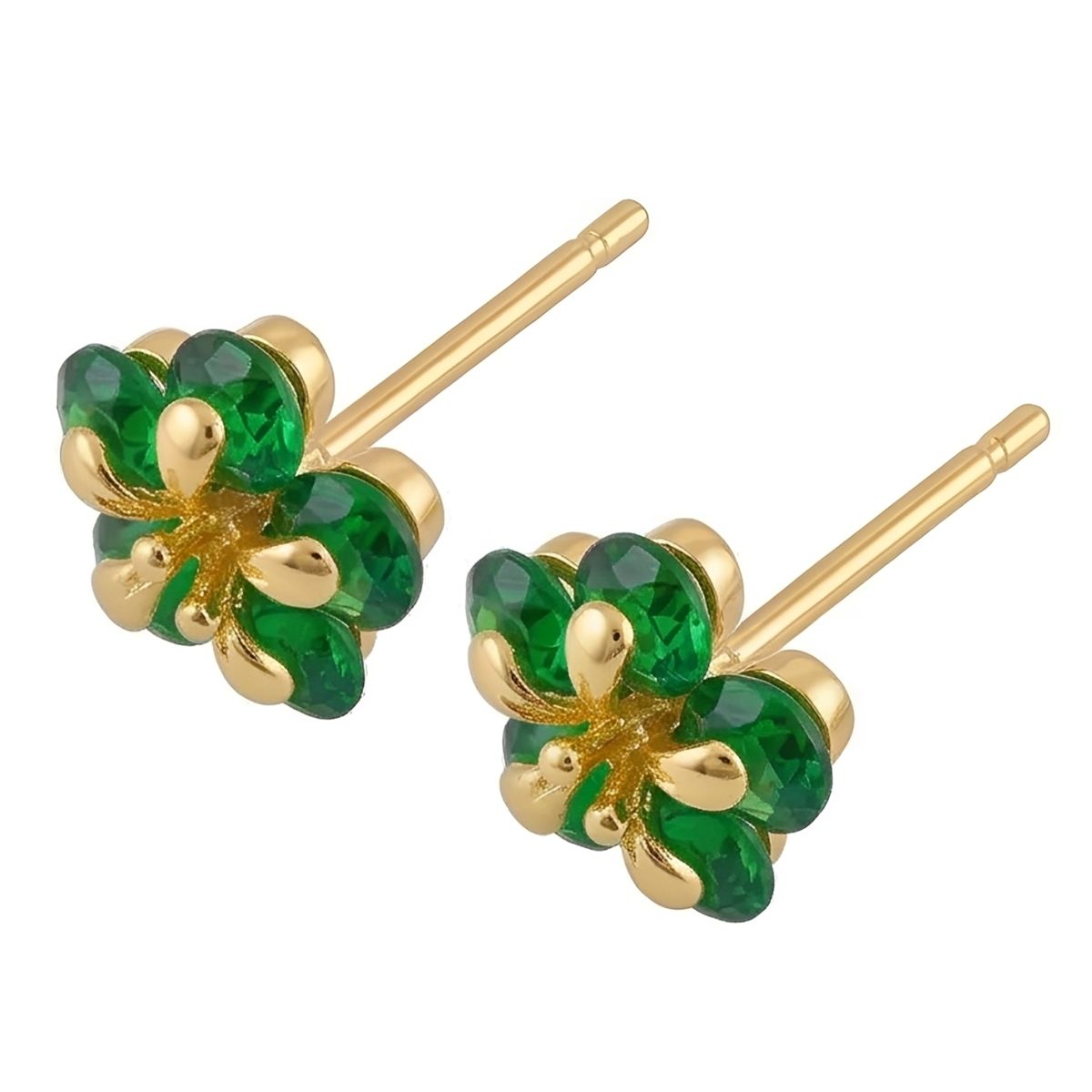 GENERICO - Aretes Pegados Niña Flor Verde Regalo Joya Acero Dorado