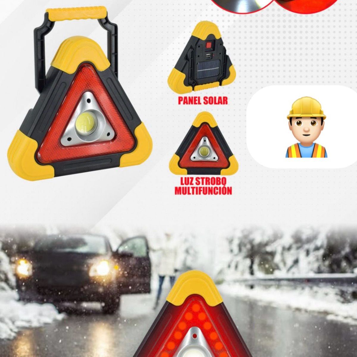 GENERICO - Triangulo de Seguridad con Luz de Emergencia - Recargable