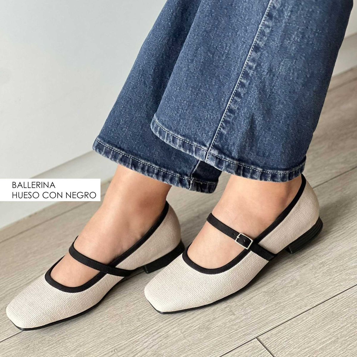 GENERICO - BALERINA HUESO TEJIDO CON NEGRO PARA MUJER LEISA