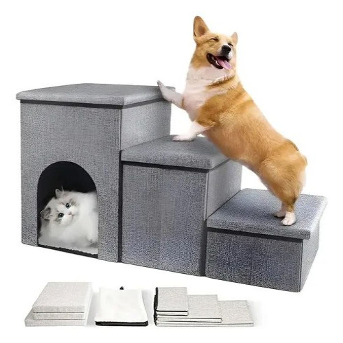Escalera Plegable 3 Peldaños Para Perros Y Gatos Con Cajones, marca EVERSO - Foto Principal