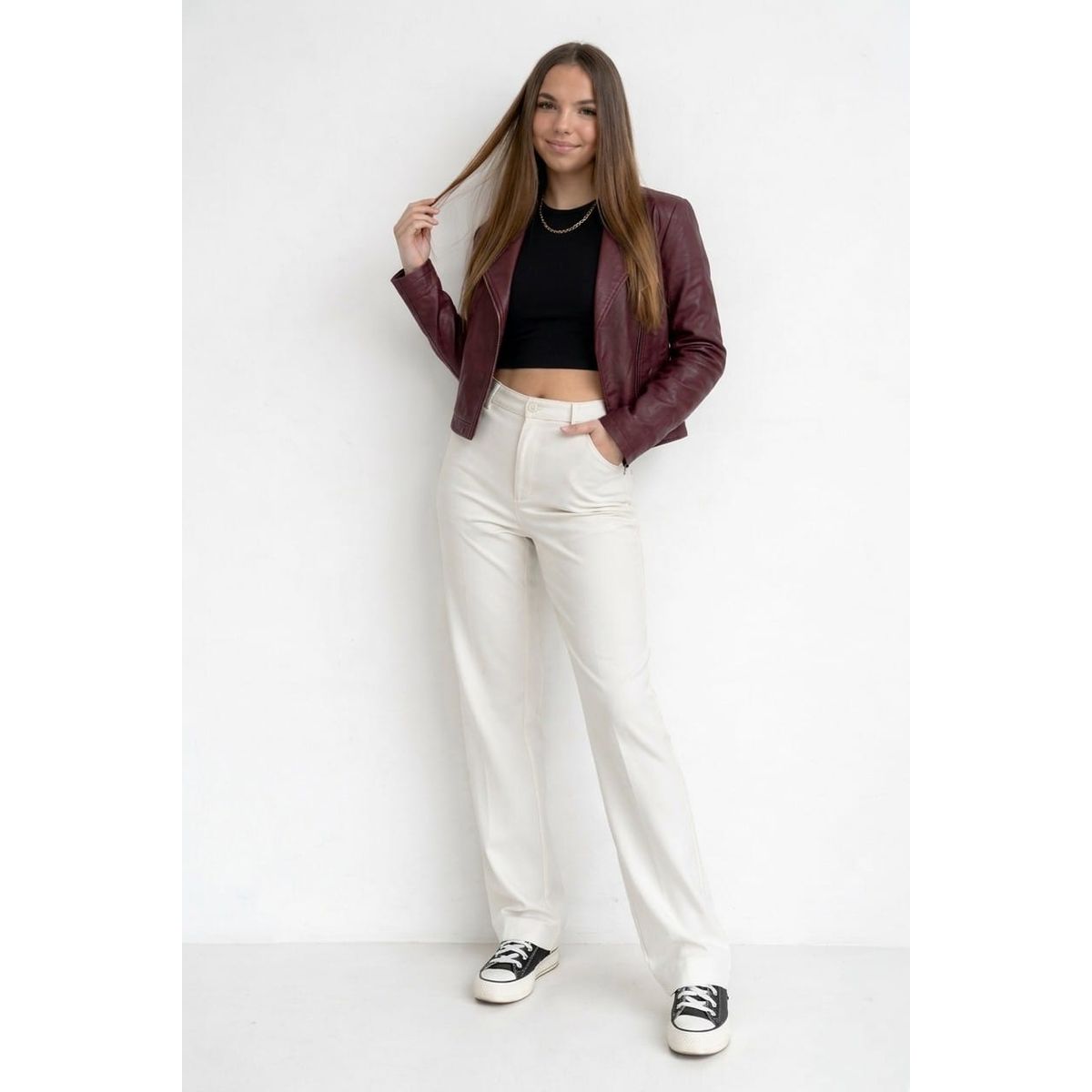 GENERICO - CASACA CUERINA BIKER PARA MUJER CASUAL