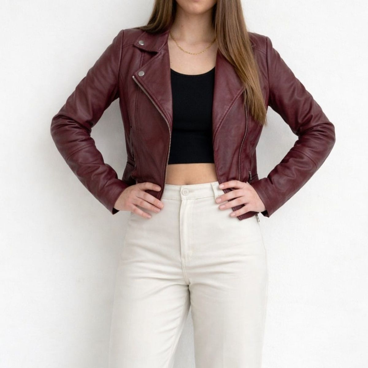 GENERICO - CASACA CUERINA BIKER PARA MUJER CASUAL
