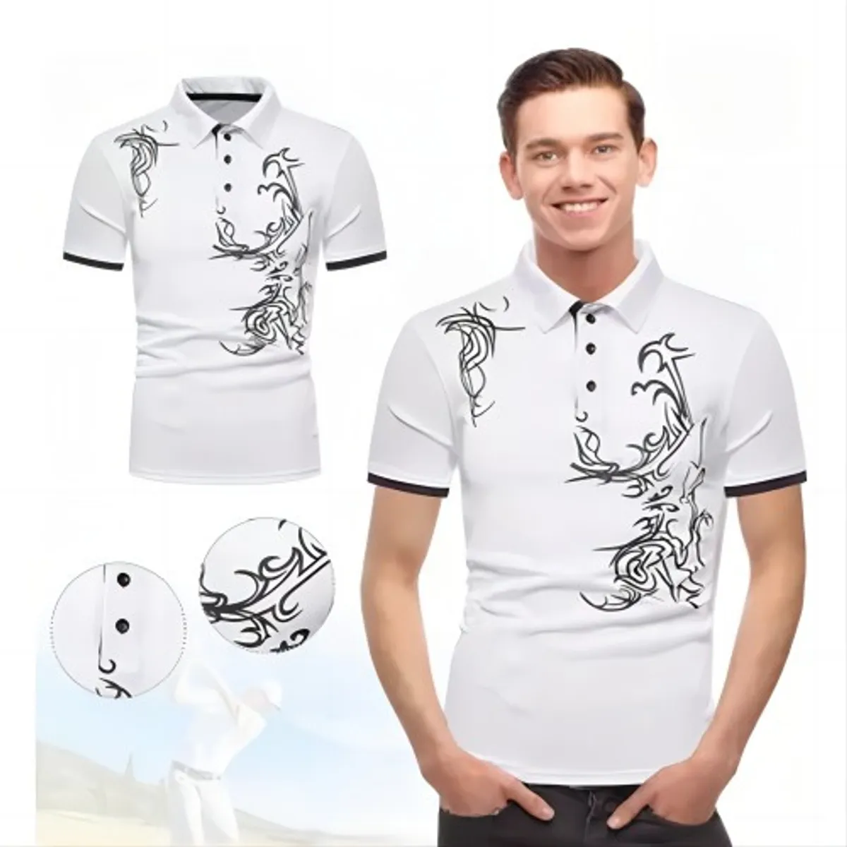 BAALATHKKO5 - Camiseta PiquÃ© Hombre Botones Manga Corta Premium Textura