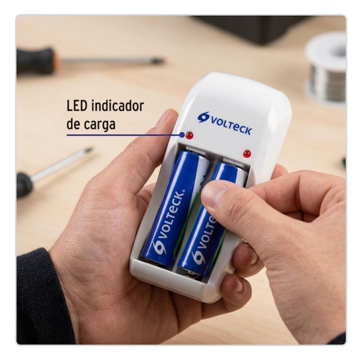 GENERICO - Cargador de Pilas AA, AAA, 9V + Blister 2 PILAS AA VOLTECK