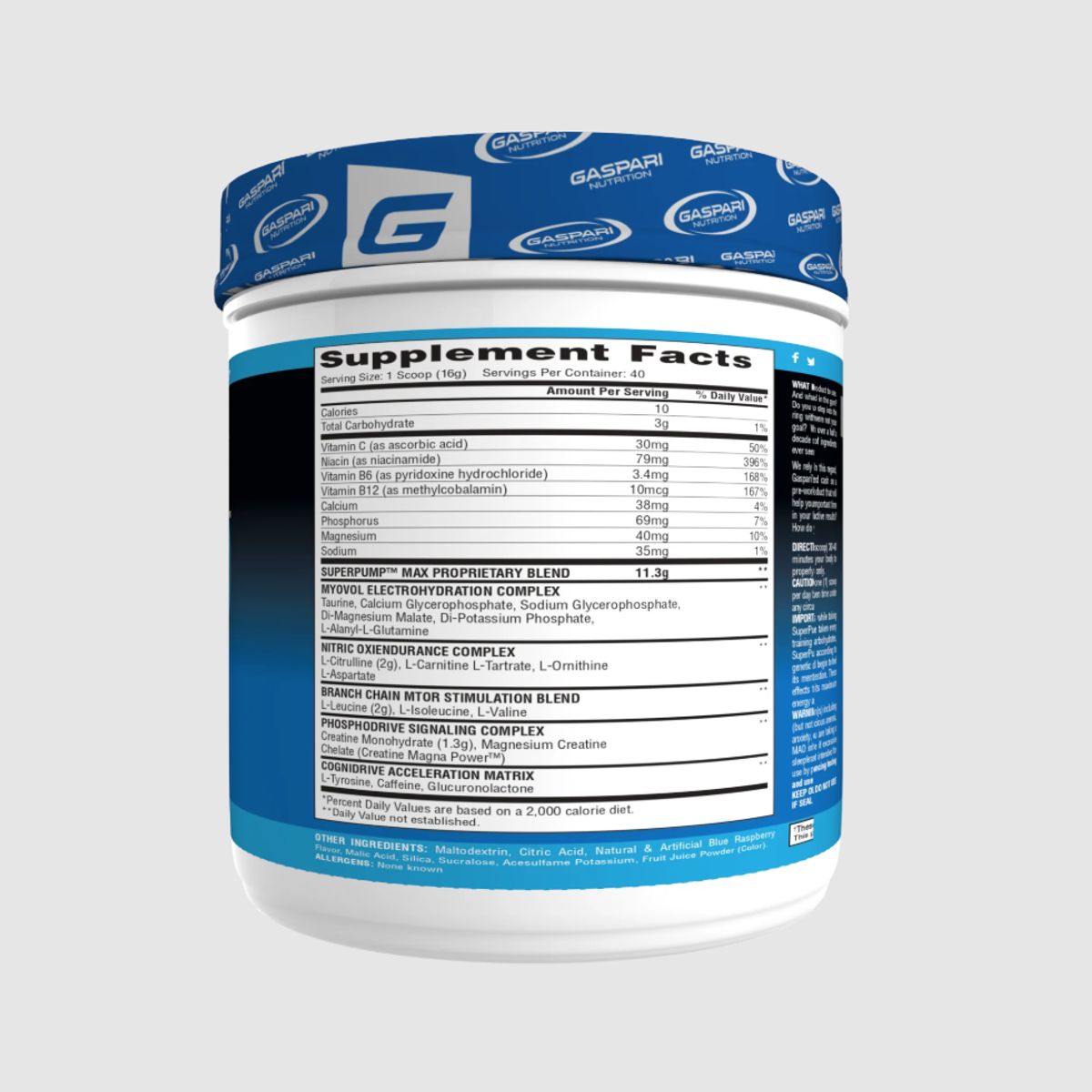 GASPARI NUTRITION - Pre-entreno SuperPump Max 40 serv - Blue Raspberry