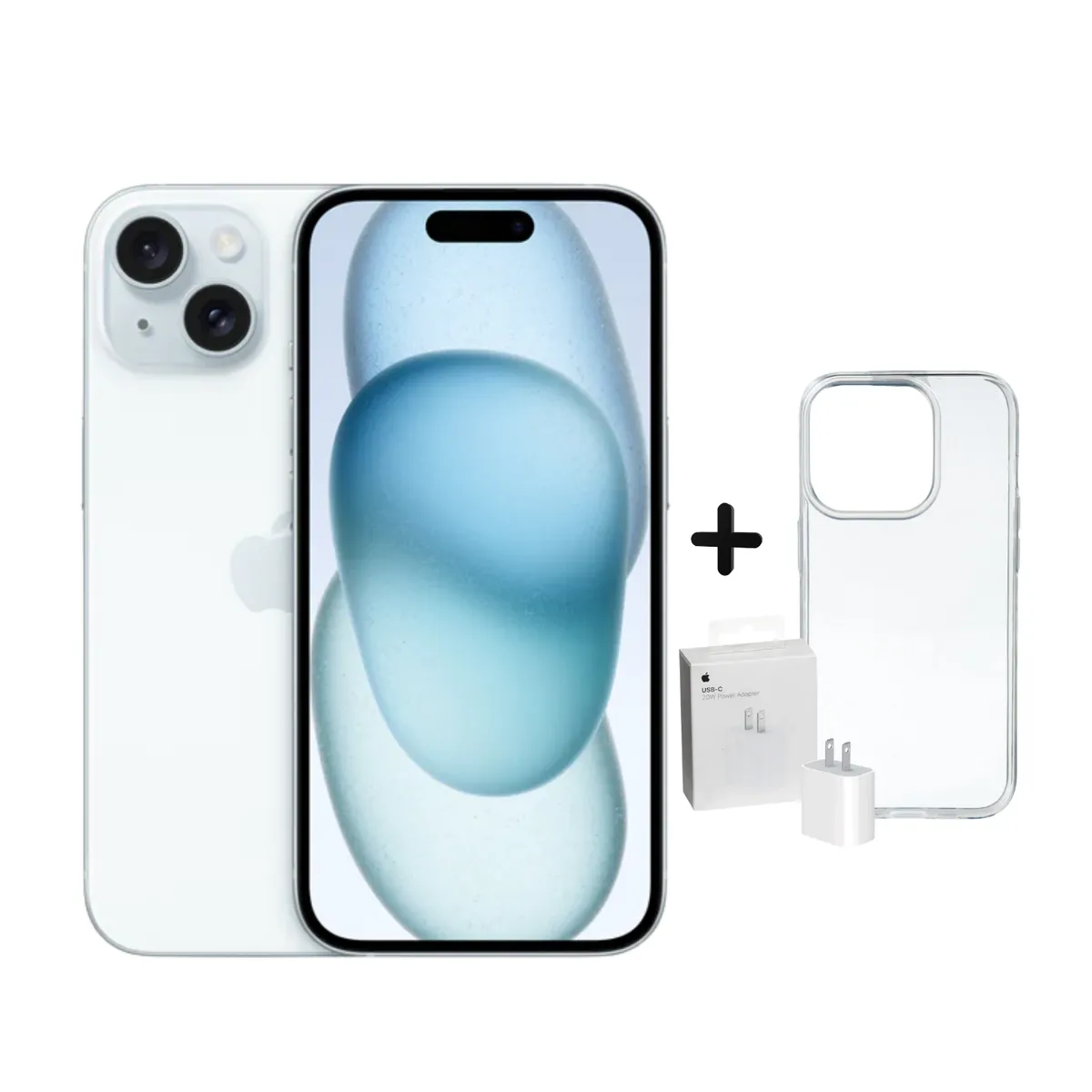 APPLE - IPHONE 15 128GB CHIP FISICO  AZUL + CARGADOR + CASE PROTECTOR