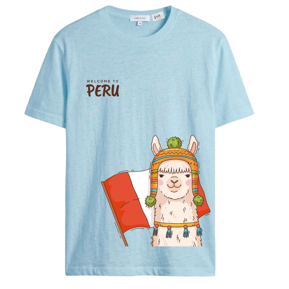 NACIONAL - Polo Unisex Cuello Redondo Algodon - Modelo P001 BANDERA Y LLAMITA PERU