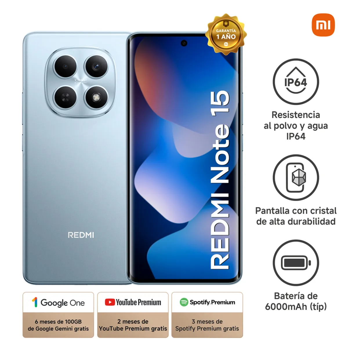 XIAOMI - Celular 4G Redmi Note 15 256GB 8GB RAM Azul Glaciar