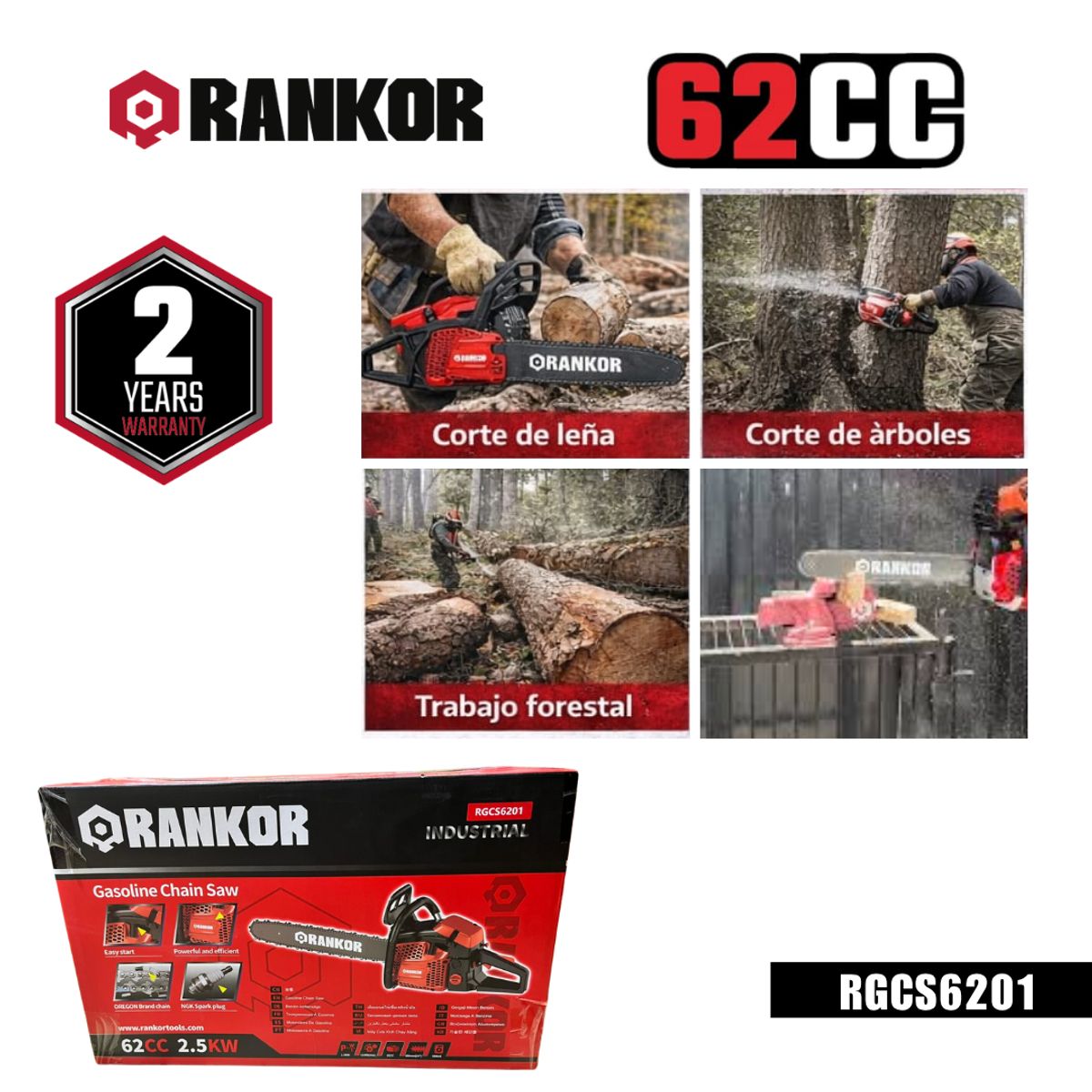 RANKOR - Motosierra a Gasolina 62cc  RGCS6201