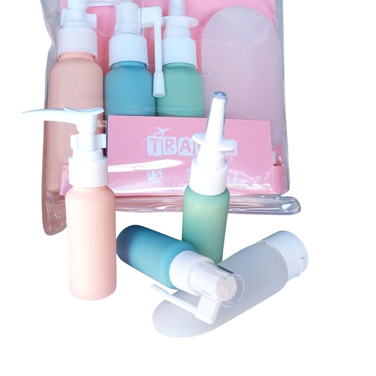 GENERICO - set de 2 Kits de viaje 4 frascos de aseo dispensadores recargables de pasticos