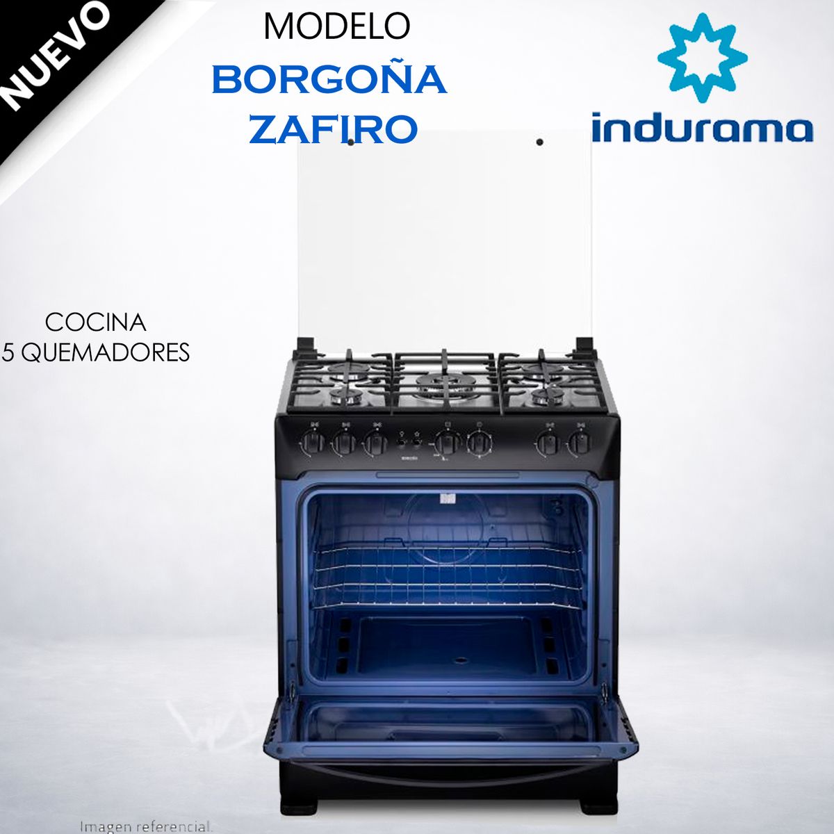 INDURAMA - Cocina de pie 5 Quemadores Indurama – Borgona Zafiro