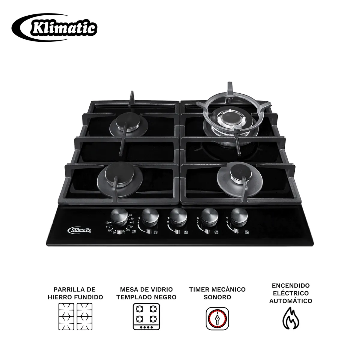 KLIMATIC - COMBO Cocina a gas TREVI 60 y Campana 60cm VENTO BLACK PLUS