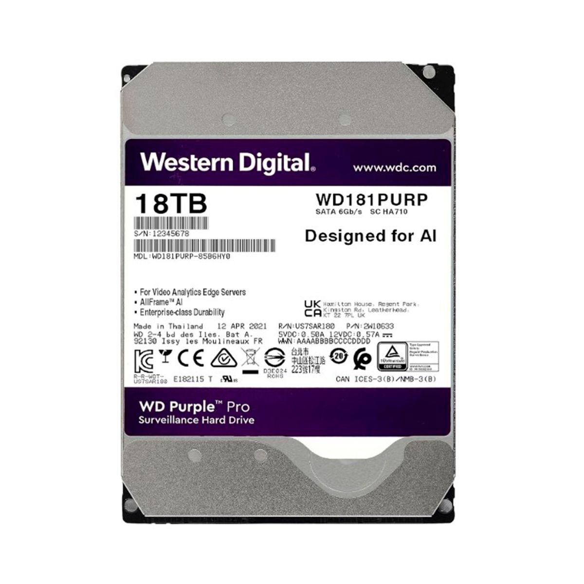 WESTER DIGITAL - WD PURPLE PRO 18TB SATA 6GB-S 7200 RPM 512MB - P-N WD181PURP