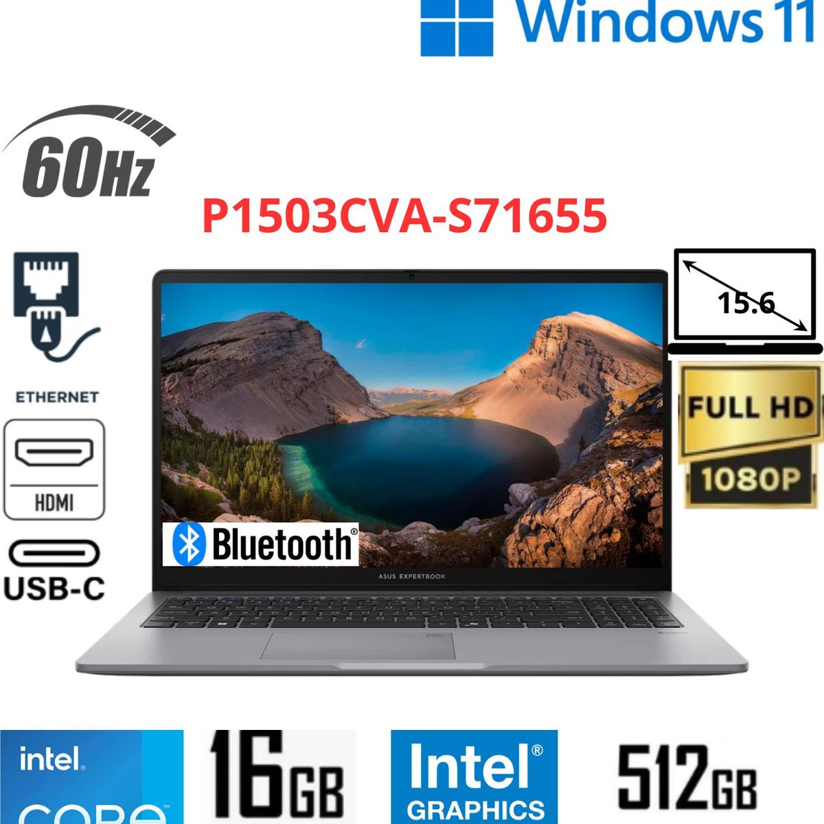 ASUS - ASUS ExpertBook P1 P1503CVA-S71655 15.6 FHD Misty Grey Core i5-13420H 16GB RAM 512GB SSD