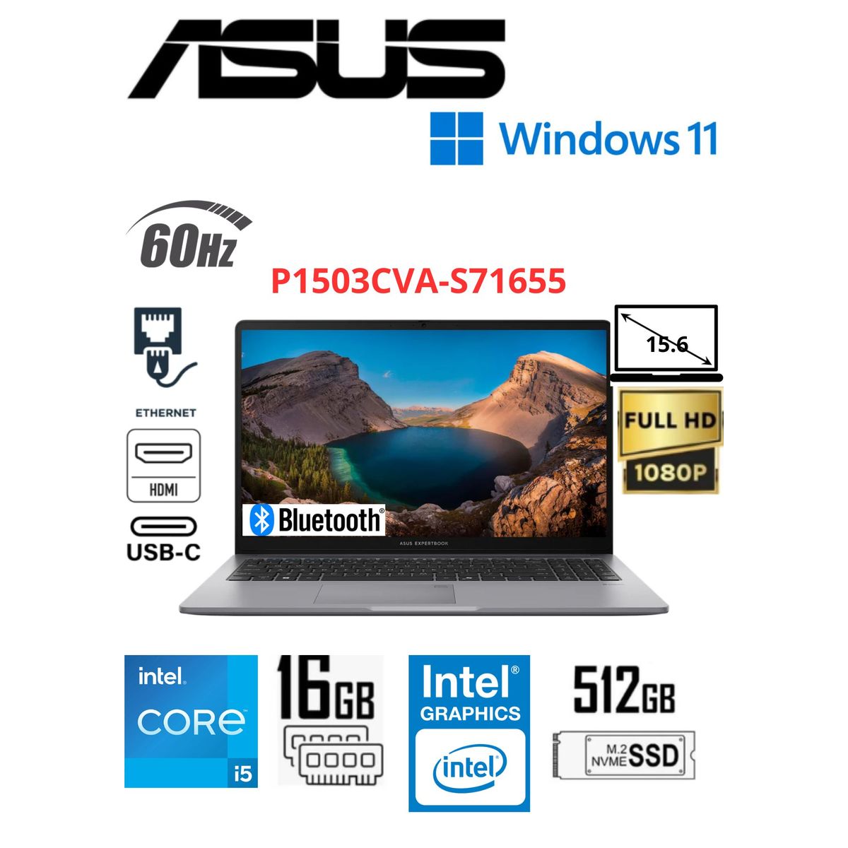 ASUS - ASUS ExpertBook P1 P1503CVA-S71655 15.6 FHD Misty Grey Core i5-13420H 16GB RAM 512GB SSD