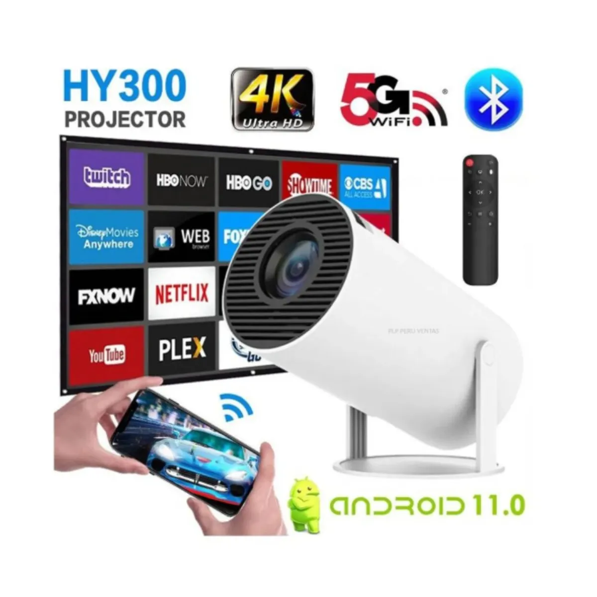 GENERICO - Mini Proyector Smart 4K 1080p Bluetooth Wifi