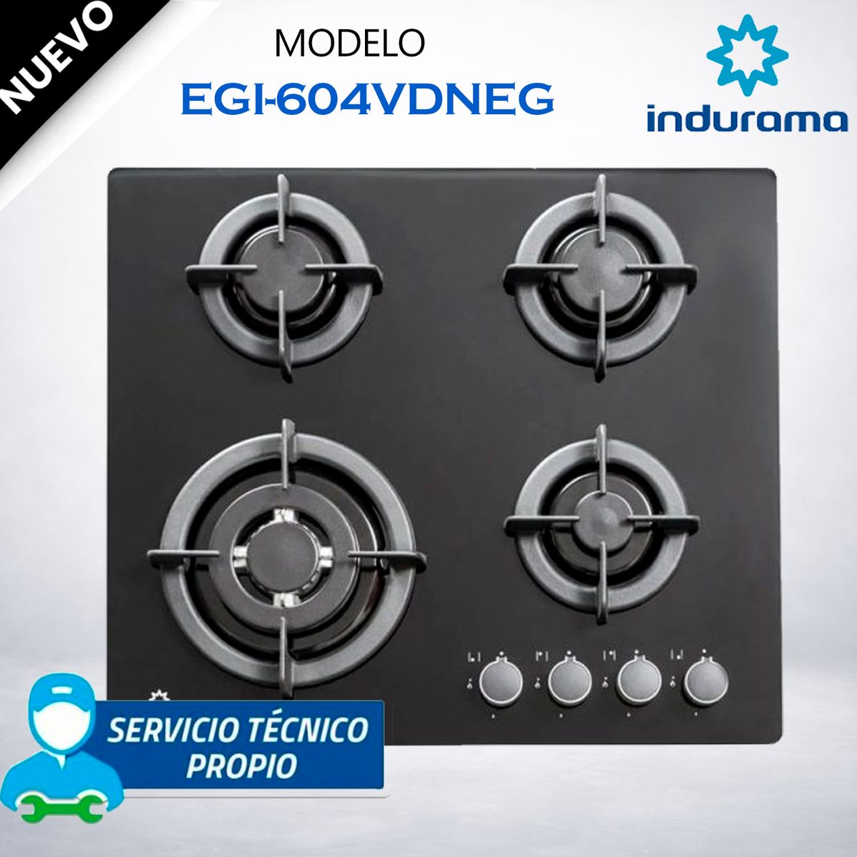 INDURAMA - Encimera Multigas 4 Quemadores EGI-604VDNEG