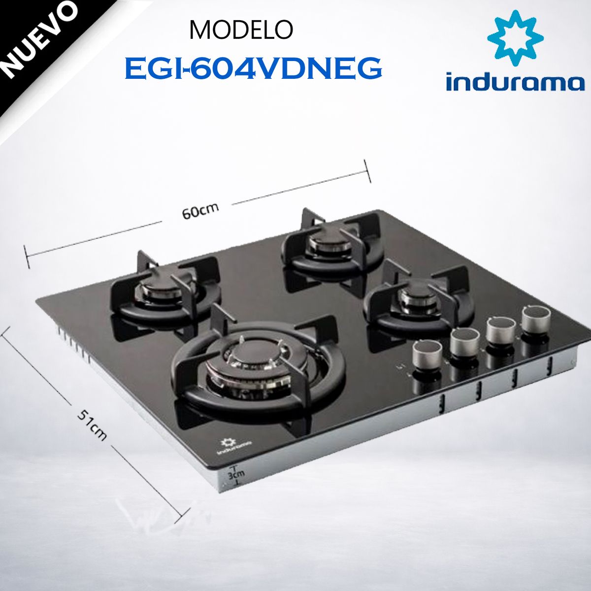 INDURAMA - Encimera Multigas 4 Quemadores EGI-604VDNEG