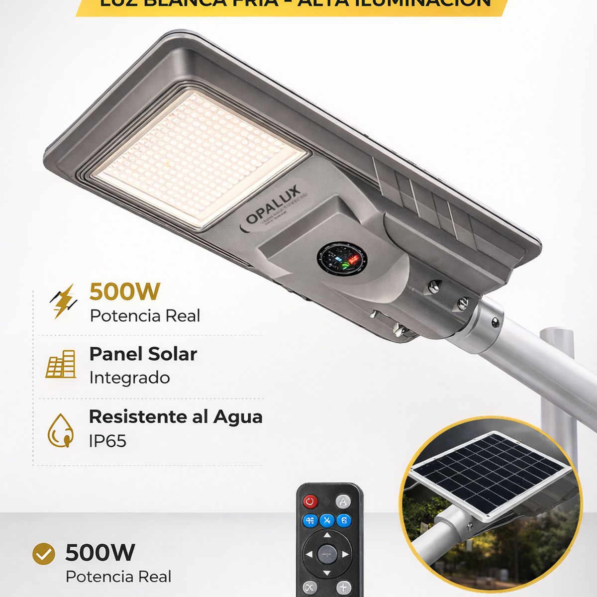 OPALUX - Reflector Solar LED 500W Opalux Exterior  Luminaria Tipo Farola para Alumbrado Público