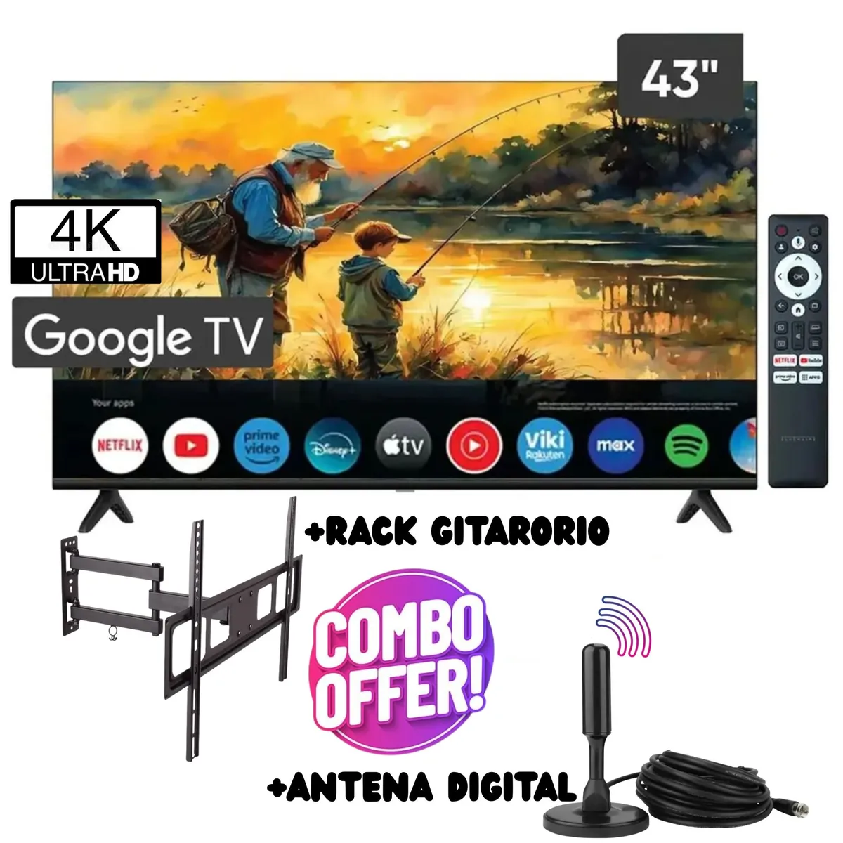 BLACKLINE - Televisor BLACKLINE 43 UHD 4K Smart TV BL43-T3000UD+RACK GIRATORIO