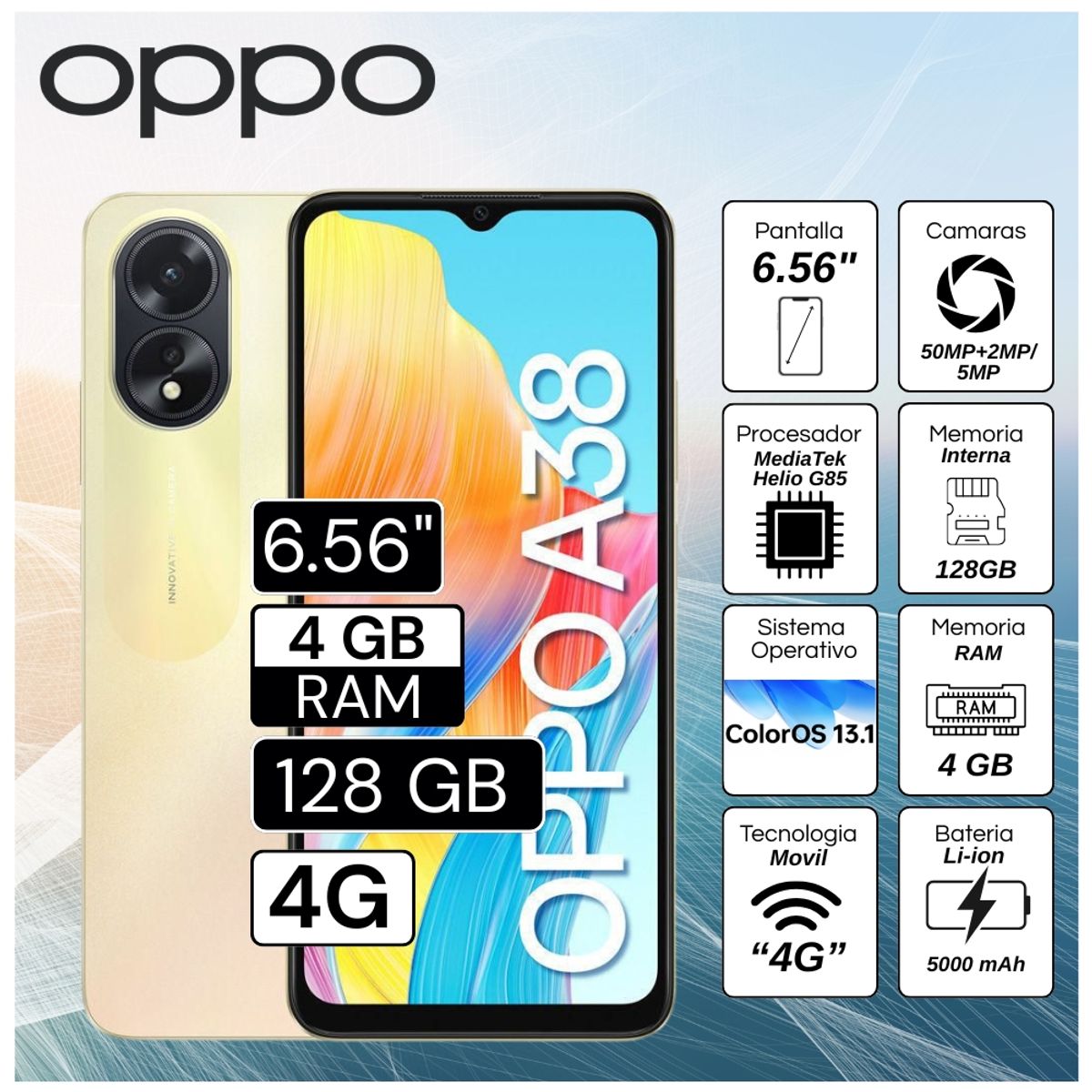 OPPO - Celular Poco A38 6.56"  Pulg. 4GB RAM 128GB ColorOS 13.1 - Dorado