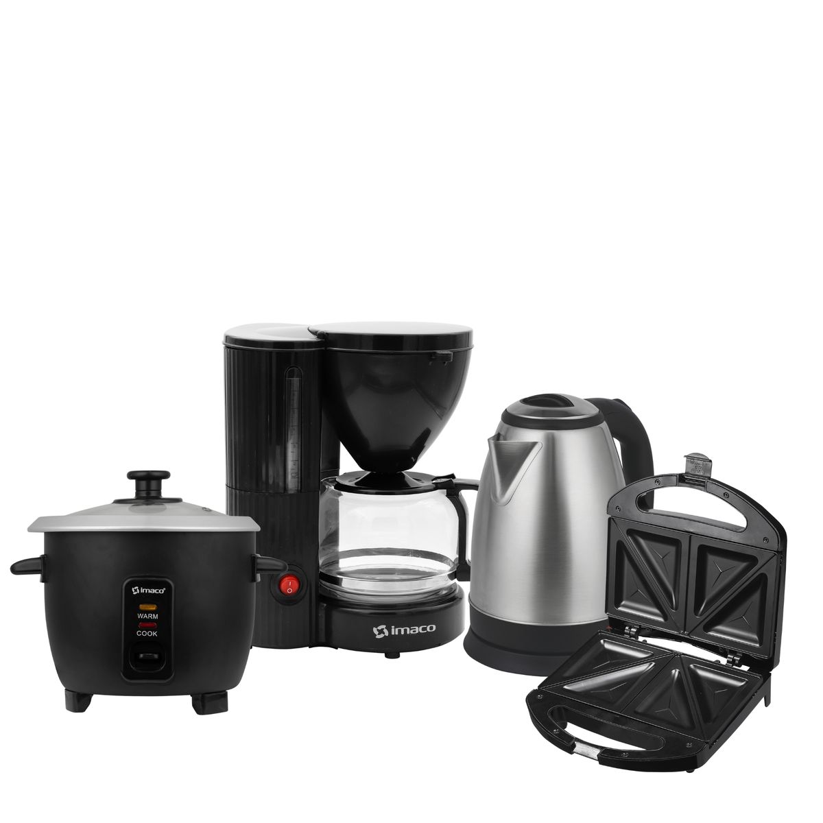 IMACO - Cuatricombo Arrocera 0.6L + Sandwichera + Hervidor + Cafetera Imaco