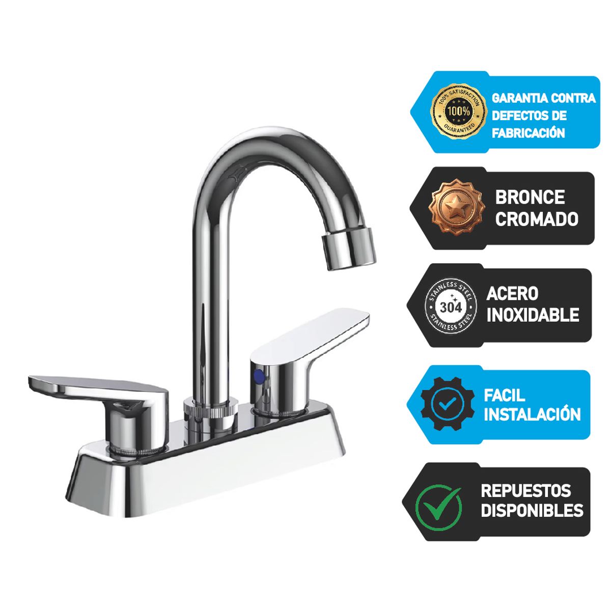 GALEZ - MEZCLADORA DE 4 PARA LAVATORIO BRONCE CROMADO