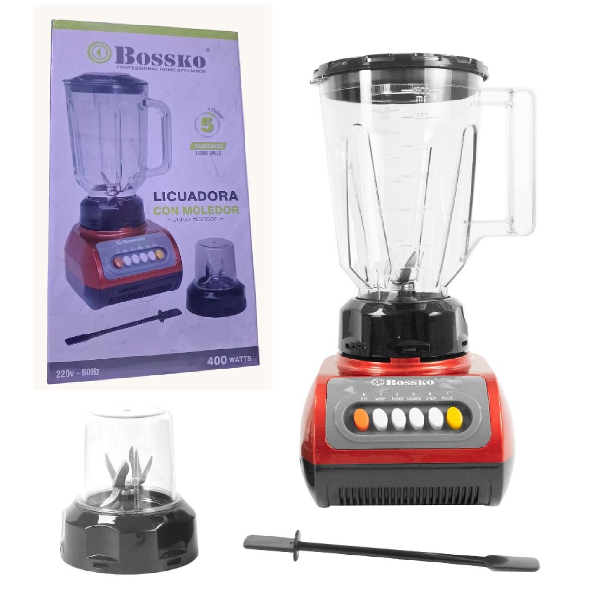 BOSSKO - Nueva Licuadora con Moledor 1.5 Bossko BK-510A-R