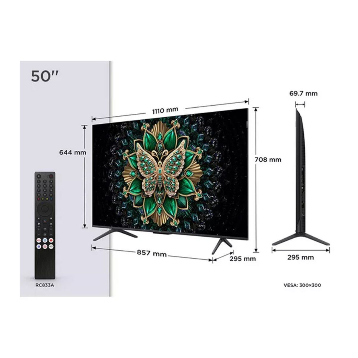 TCL - Televisor 50'' Qd Miniled UHD 4K Google TV 50C6KS 2025 + Ant + Rack Fijo