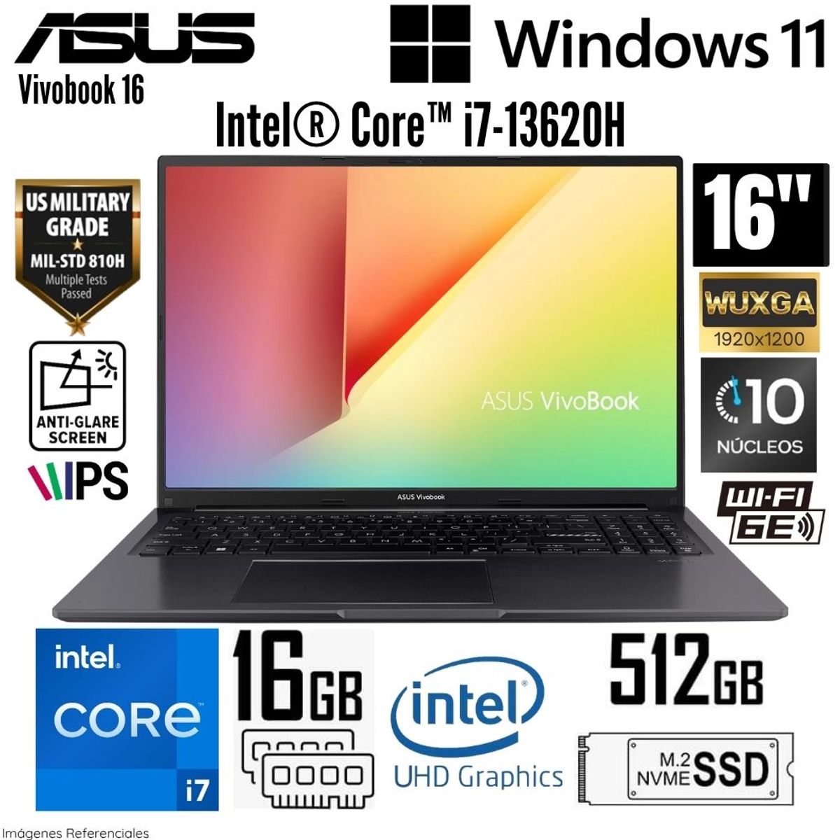 ASUS - Laptop Asus Vivobook 16 X1605VA-MB1440 Intel Core i7-13620H 16GB RAM 512GB SSD 16"  WUXGA