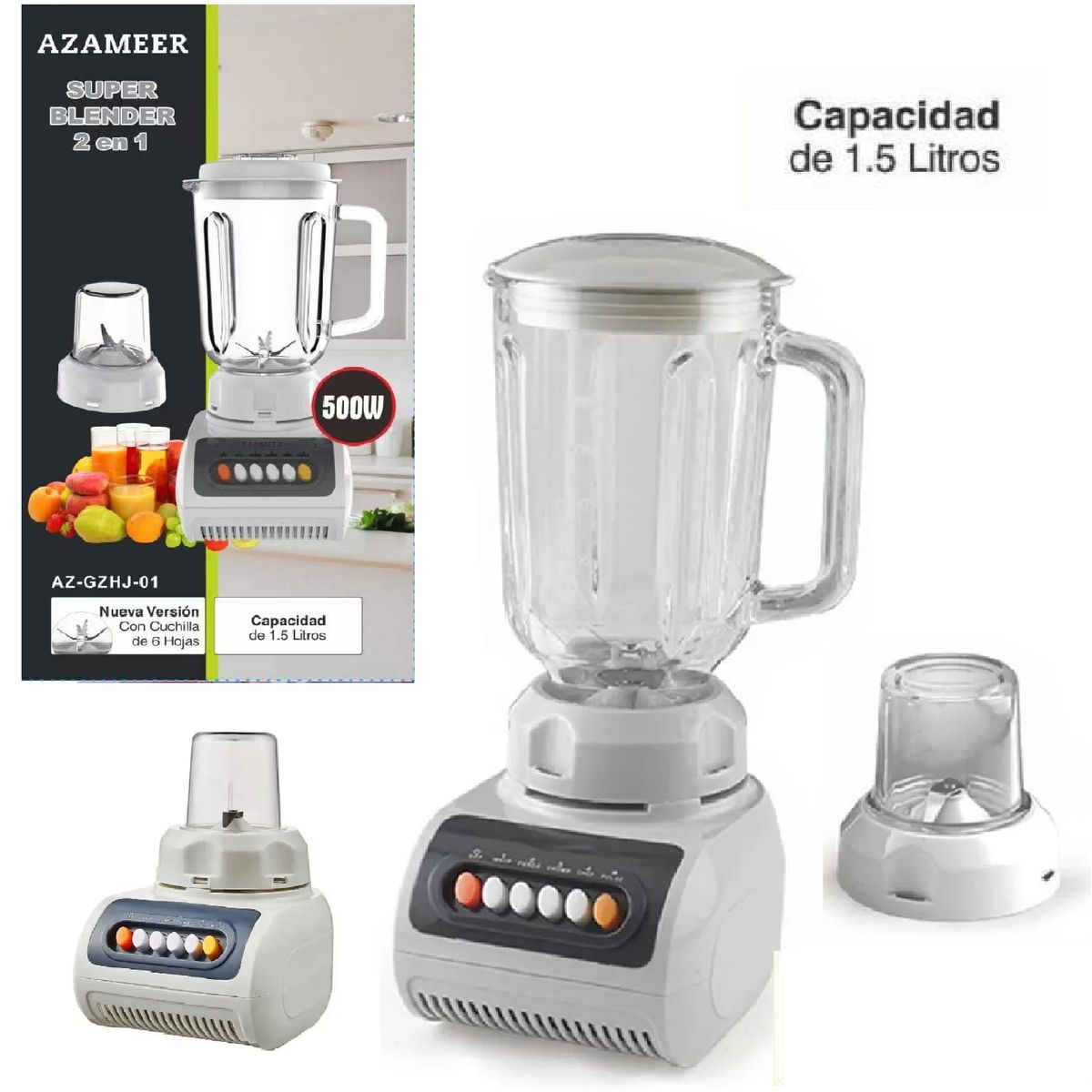 GENERICO - Nueva Licuadora Super Blender 500 W 2 en 1 Azameer-B