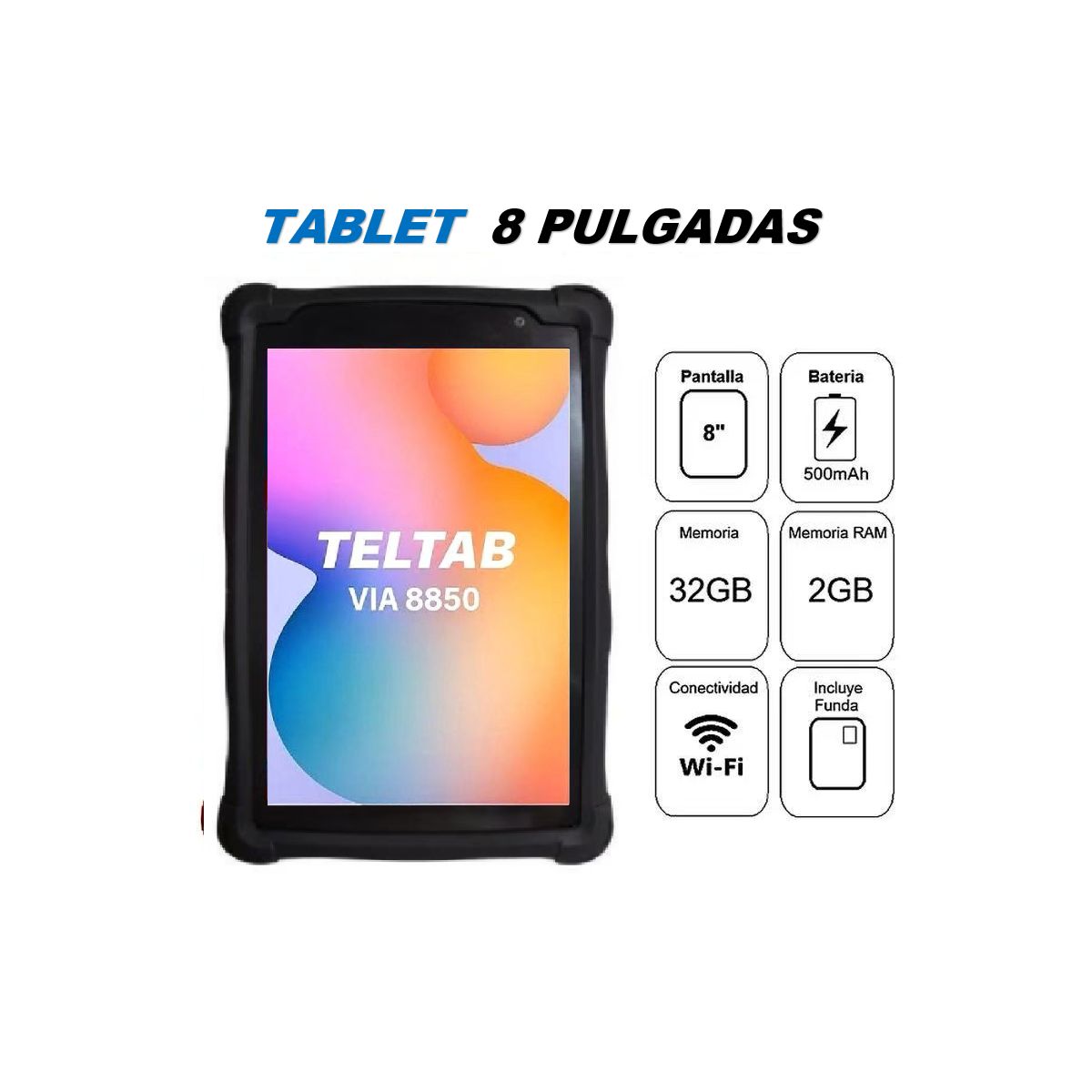 GENERICO - Tablet VIA 8850 32GB 2GB RAM 8" Wi-Fi  con Funda de Silicona