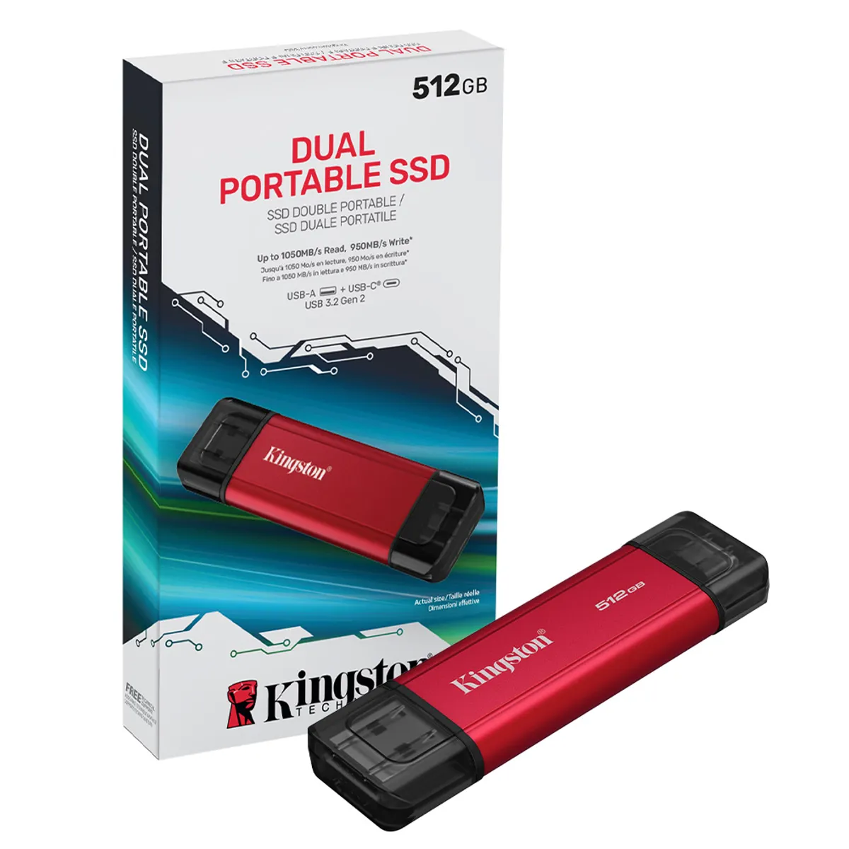 KINGSTON - SSD Externo Kingston 512GB USB 3.2 Dual USB-A y USB-C Portátil Alta Velocidad
