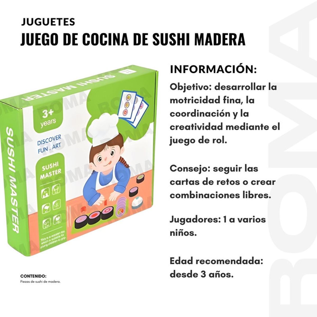 GENERICO - JUEGO DE COMIDA JAPONESA SUSHI MADERA