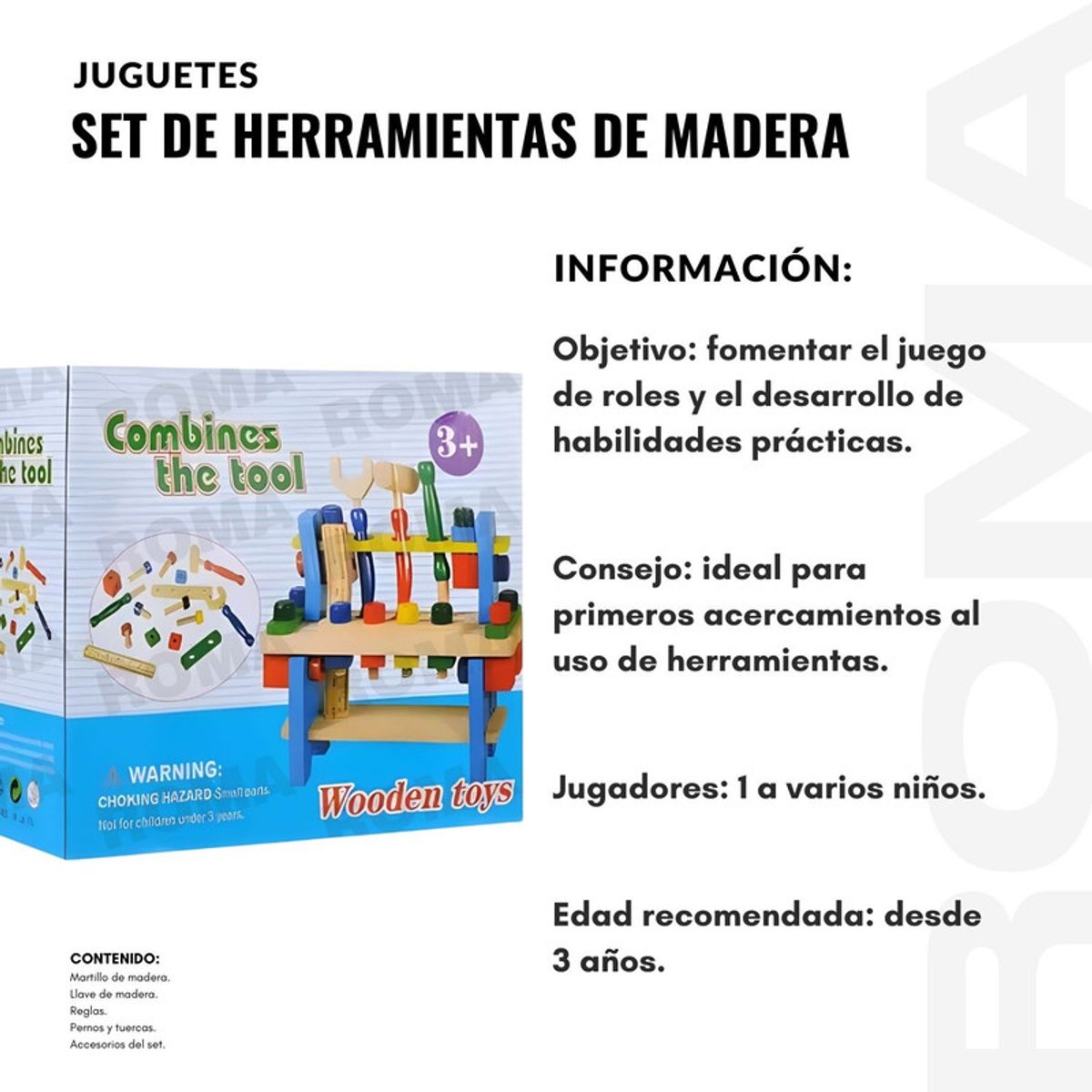GENERICO - SET DE HERRAMIENTAS DE MADERA EN MALETA