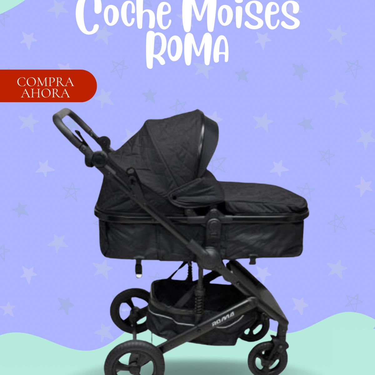 COCHE MOISÉS DE BEBÉ MODELO ROMA COLOR NEGRO PREMIUN, marca GENERICO - Foto Principal