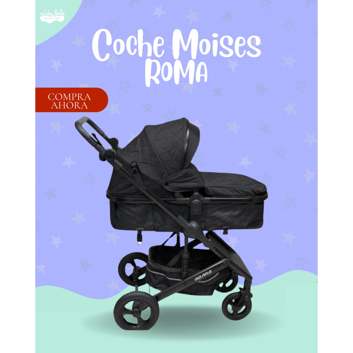 COCHE MOISÉS DE BEBÉ MODELO ROMA COLOR NEGRO PREMIUN, marca GENERICO - Foto Principal