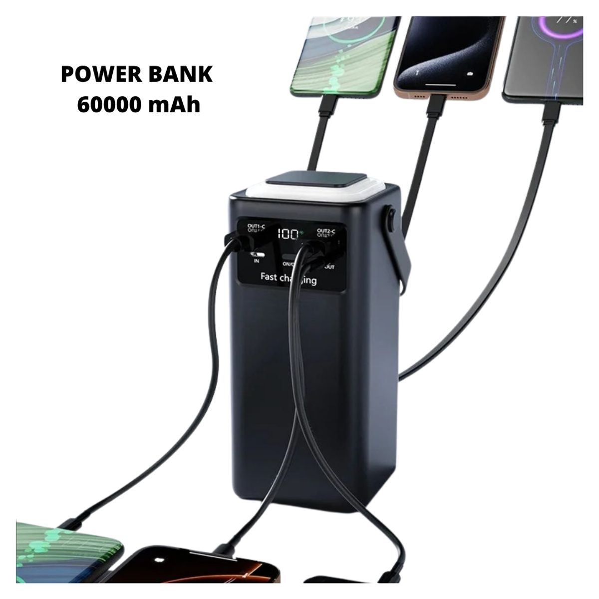 Power Bank 60000 mAh PD 20W+QC 22.5W Carga Rápida 8 Puertos Negro, marca OEM - Foto Principal